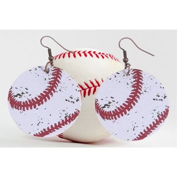 NWT Home Run White Leather Baseball Dangle Drop Earrings - Picture 1 of 5